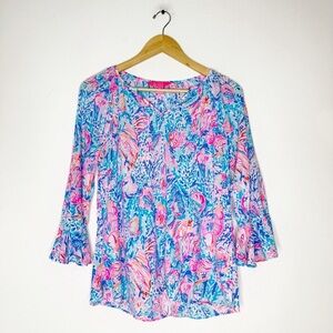 Lilly Pulitzer Willa Split Neck Blouse Extra Small XS Multicolor